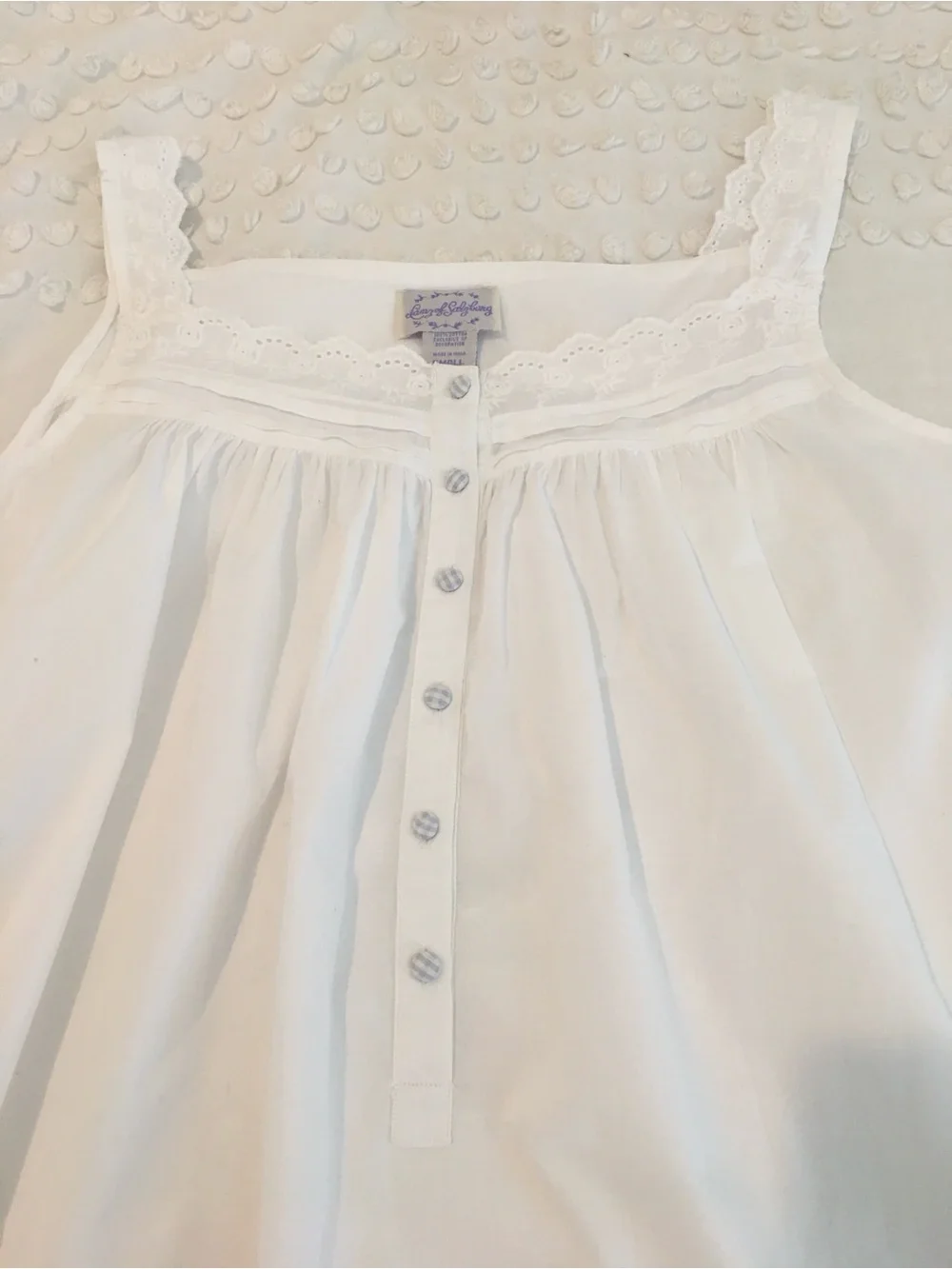 VTG Lanz of Salzburg White 100% Cotton Nightgown Sz S Eyelet Lace Cottagecore